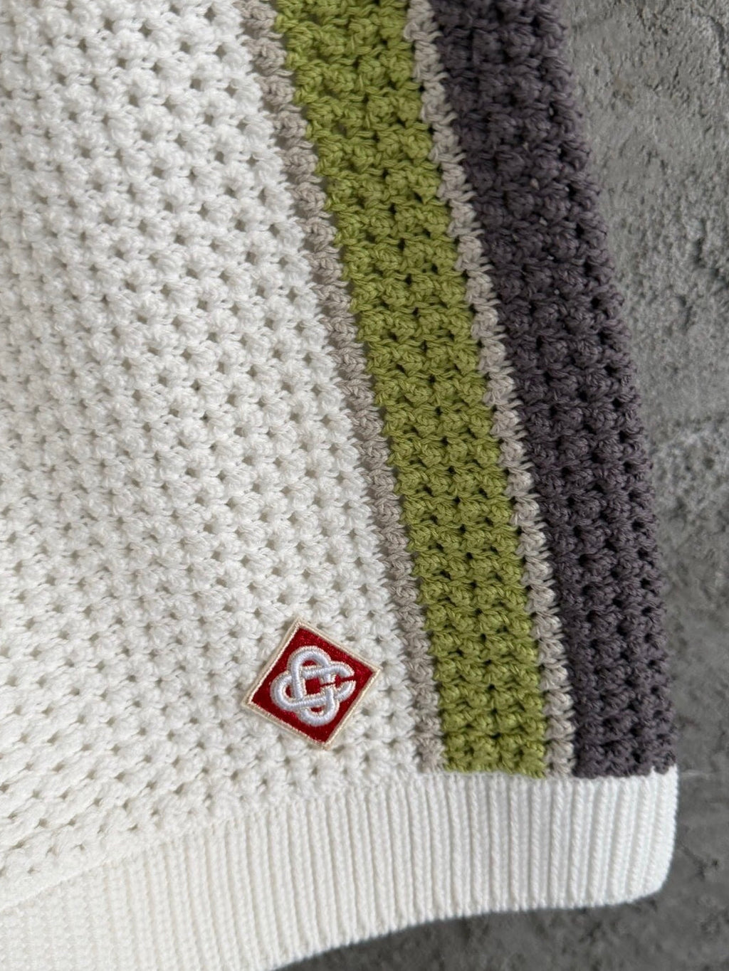 Casablanca Striped Crochet Knit Short - Olive