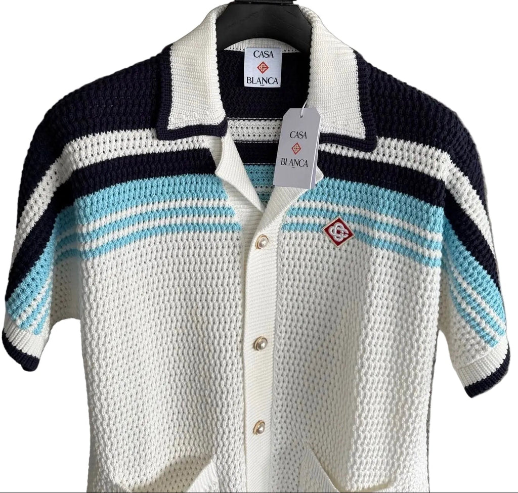Casablanca Striped Crochet Knit Shirt
