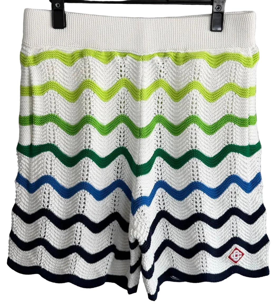 Casablanca Chevron Knit Shorts – White Multi